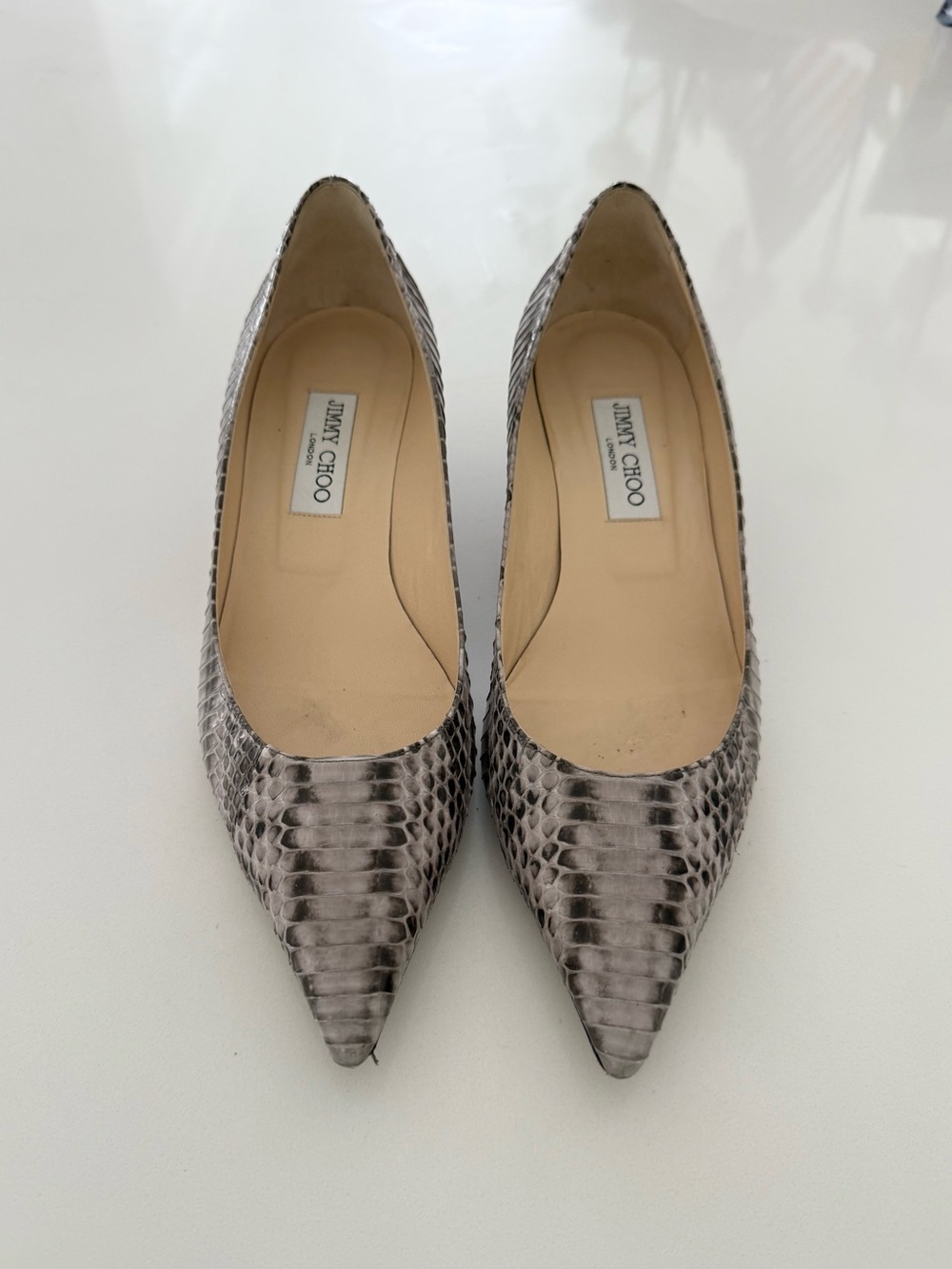 Jimmy Choo Amelia Snakeskin Kitten-Heel Pumps Neutral Size 41.5